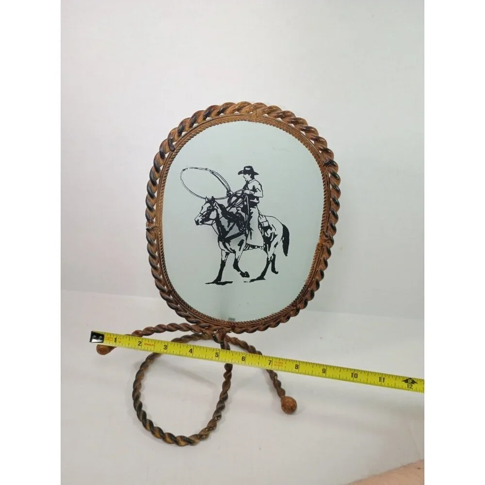 Vintage Western Cowboy Wrought Iron Oval Rustic Country Rodeo Candle Holder